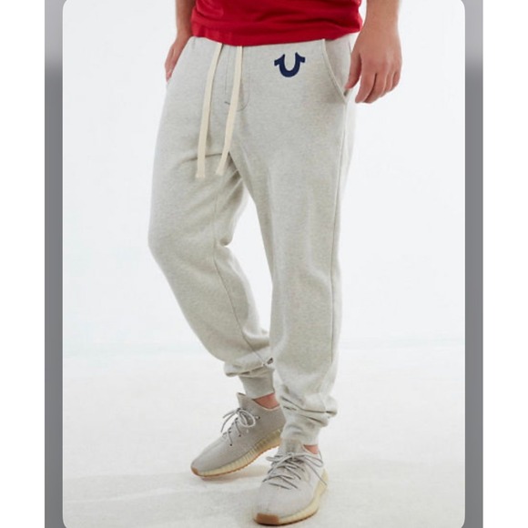 True Religion Men's Logo‎ Jogger Drawstring Oatmeal Gray Size XL NWT $99 - Picture 1 of 10